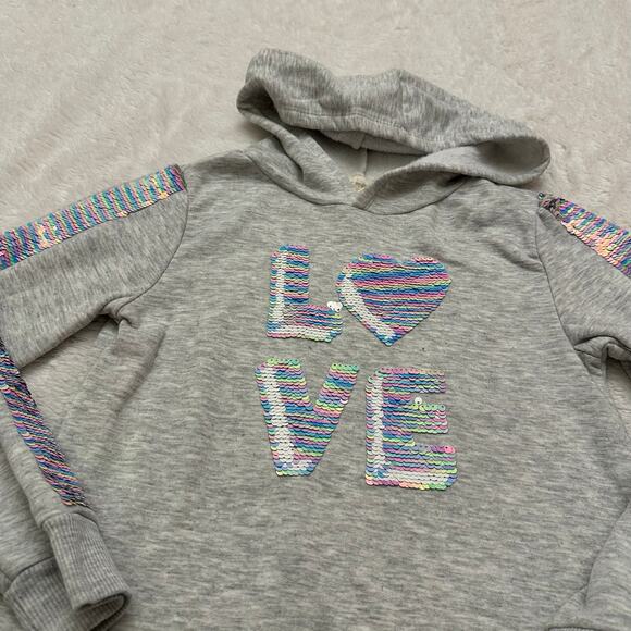 Btween Love Flip Sequin Hoodie sz 6X Girl's Grey Hoodie with Sequins - Picture 2 of 5